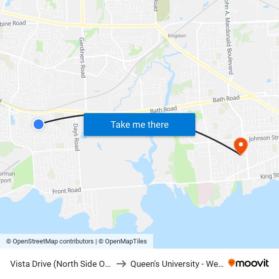 Roosevelt / Vista to Queen's University - West Campus map