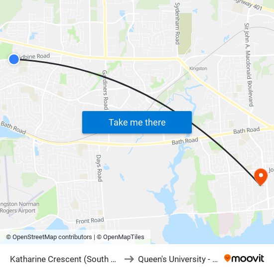 Katharine Crescent (South Side Of Woodbine) to Queen's University - West Campus map