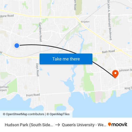 Hudson Park (South Side Of Hudson) to Queen's University - West Campus map