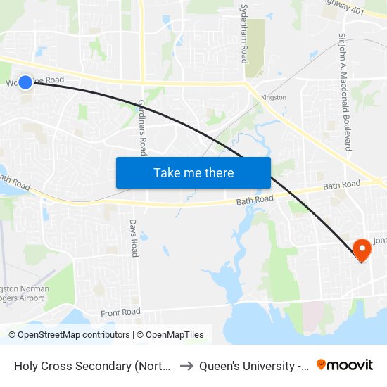 Holy Cross Secondary to Queen's University - West Campus map