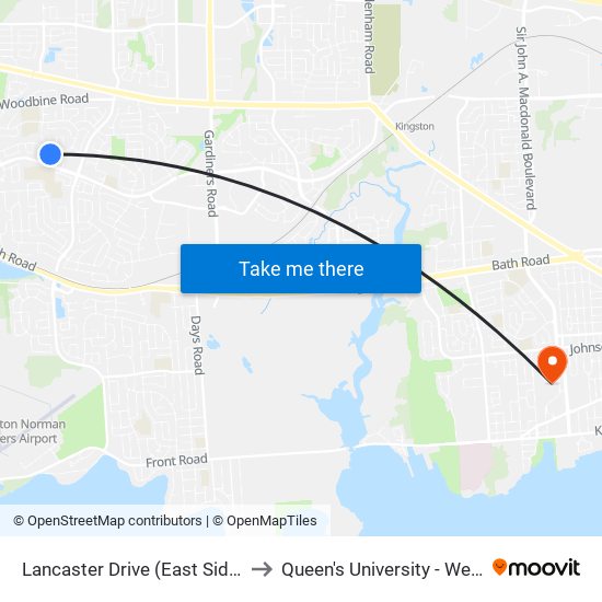 Lancaster Drive (East Side Of Liston) to Queen's University - West Campus map