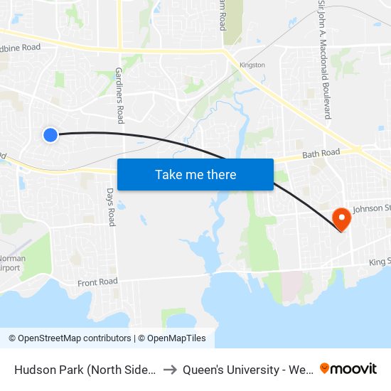 Hudson Park (North Side Of Hudson) to Queen's University - West Campus map