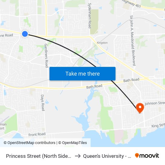 Princess Street (North Side) East Of Bayridge to Queen's University - West Campus map