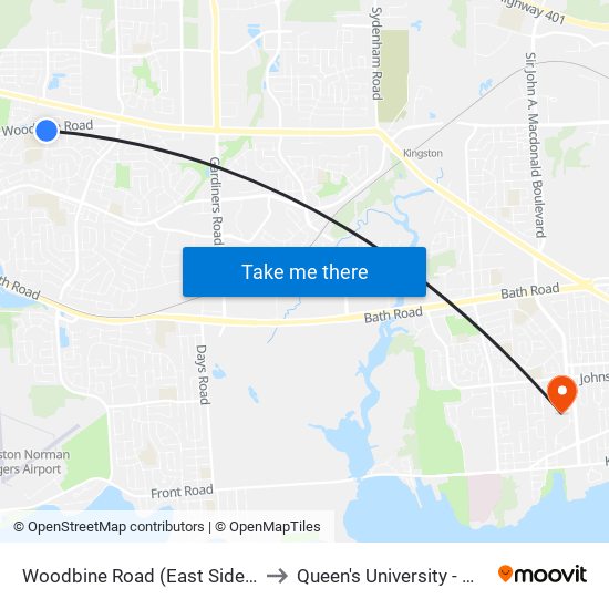 Limestone / Woodbine to Queen's University - West Campus map