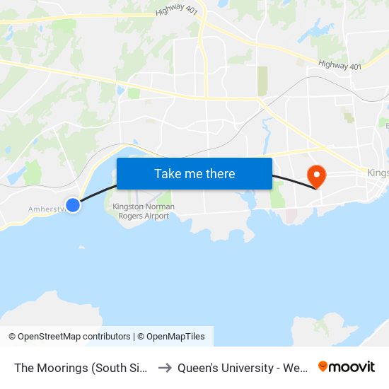 The Moorings to Queen's University - West Campus map