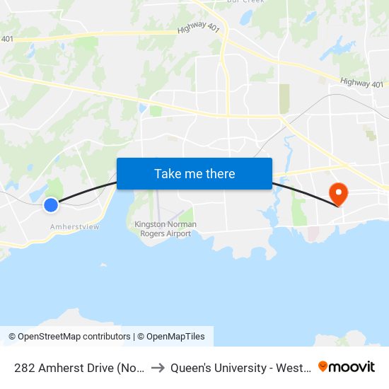 282 Amherst Drive (North Side) to Queen's University - West Campus map