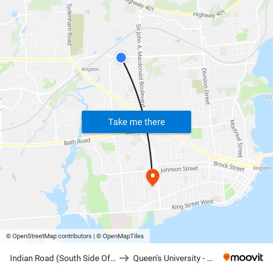 Indian Road (South Side Of John Counter) to Queen's University - West Campus map