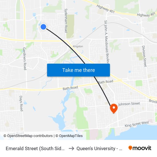 Emerald Street (South Side Of Crossfield) to Queen's University - West Campus map