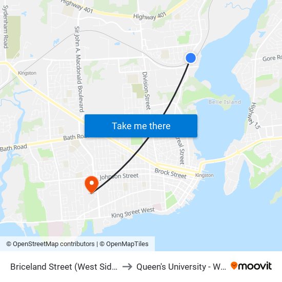 Montreal / Briceland to Queen's University - West Campus map