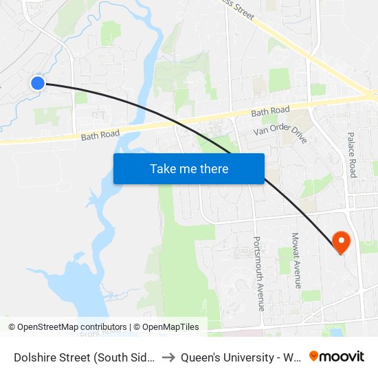 Malabar / Dolshire to Queen's University - West Campus map