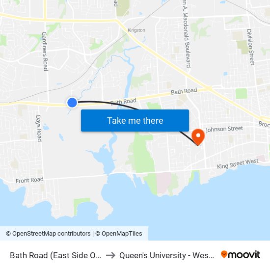 Bath Road (East Side Of Tanner) to Queen's University - West Campus map