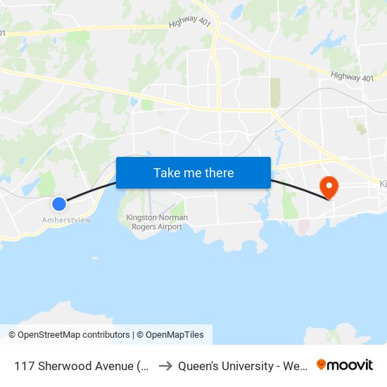 117 Sherwood Av. to Queen's University - West Campus map