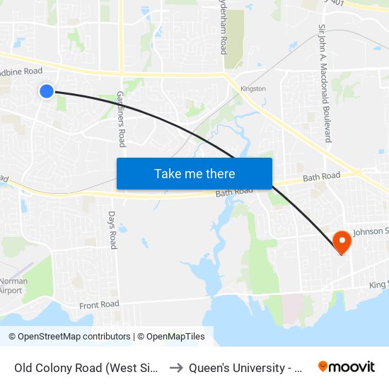 Old Colony Road (West Side Of Bayridge) to Queen's University - West Campus map