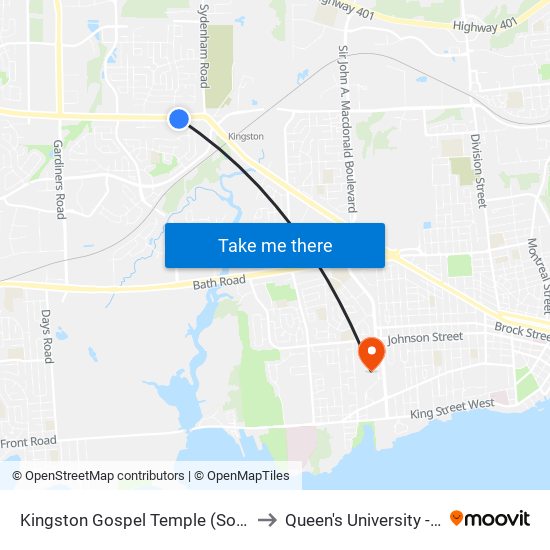 Kingston Gospel Temple (South Side Of Princess) to Queen's University - West Campus map