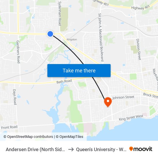 Andersen Drive (North Side Of Princess) to Queen's University - West Campus map