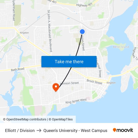 Elliott / Division to Queen's University - West Campus map