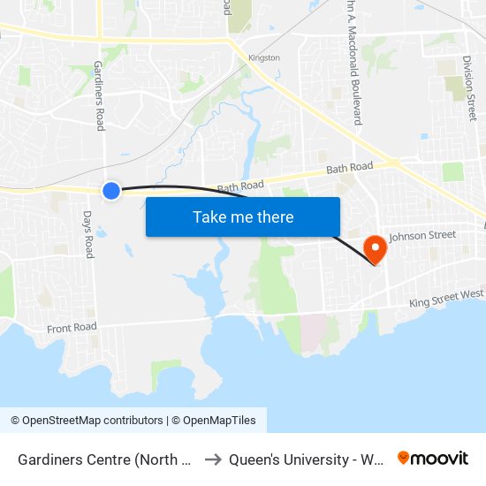 Gardiners Centre (North Side Of Bath) to Queen's University - West Campus map