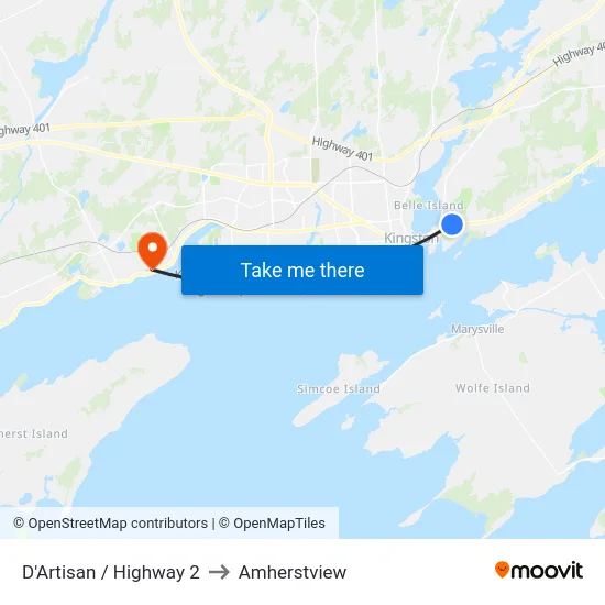 D'Artisan / Highway 2 to Amherstview map
