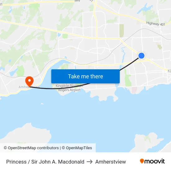 Princess / Sir John A. Macdonald to Amherstview map