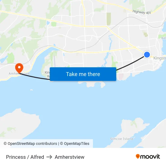 Princess / Alfred to Amherstview map