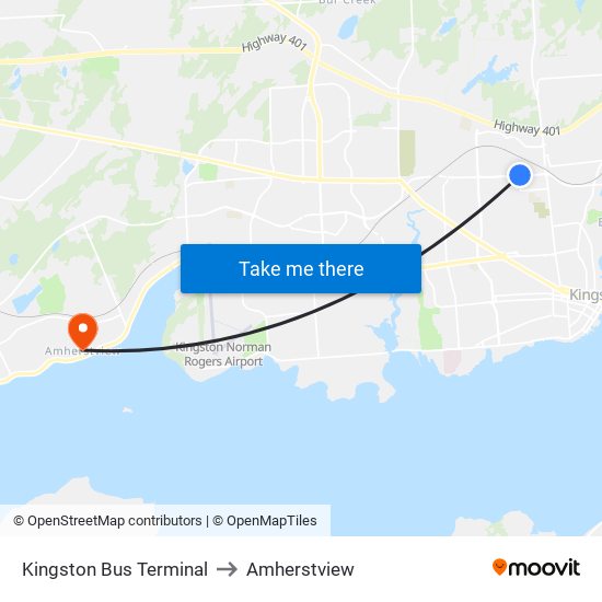Kingston Bus Terminal to Amherstview map