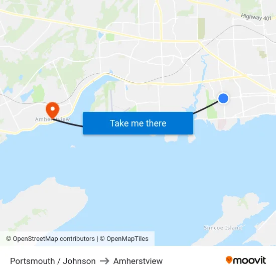 Portsmouth / Johnson to Amherstview map