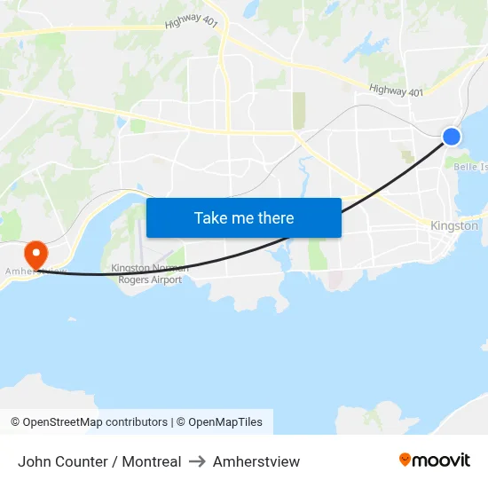 John Counter / Montreal to Amherstview map