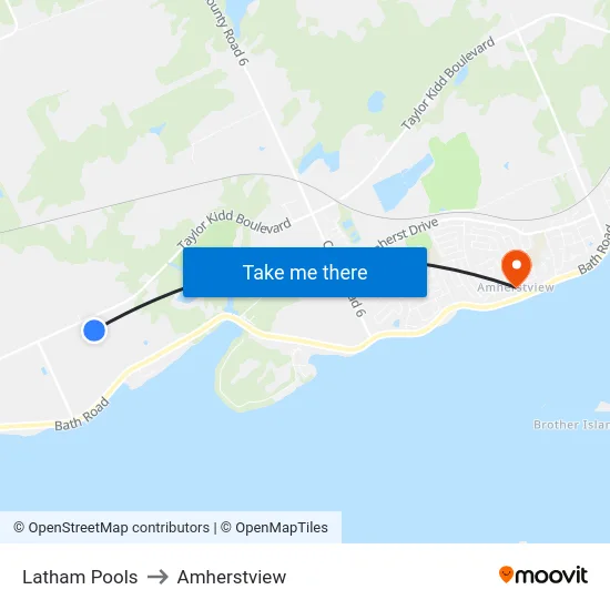 Latham Pools to Amherstview map