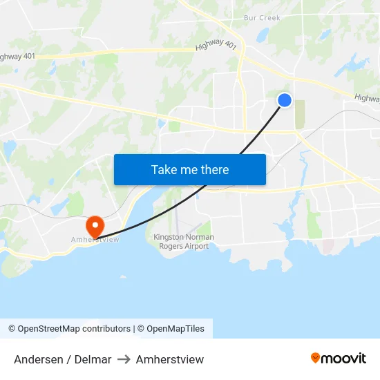 Andersen / Delmar to Amherstview map