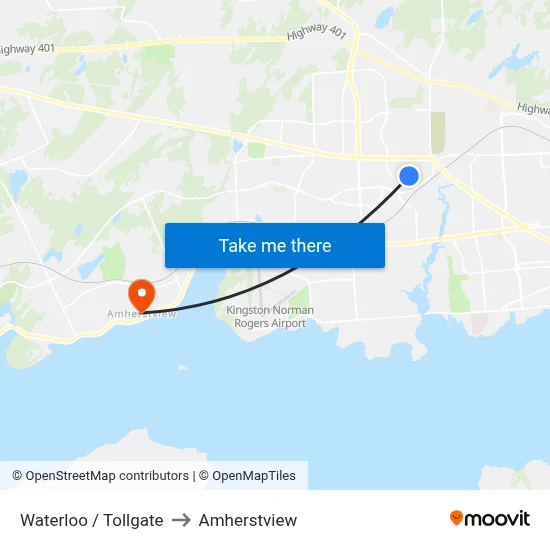 Waterloo / Tollgate to Amherstview map