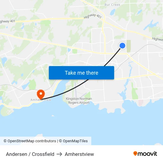Andersen / Crossfield to Amherstview map