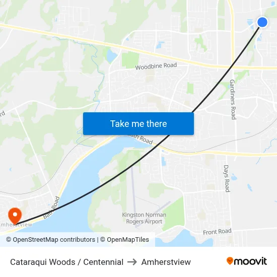 Cataraqui Woods / Centennial to Amherstview map