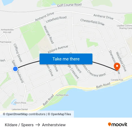 Kildare / Speers to Amherstview map