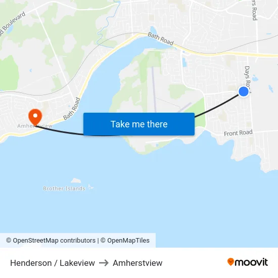 Henderson / Lakeview to Amherstview map