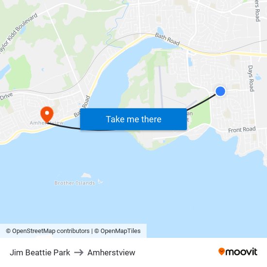 Jim Beattie Park to Amherstview map