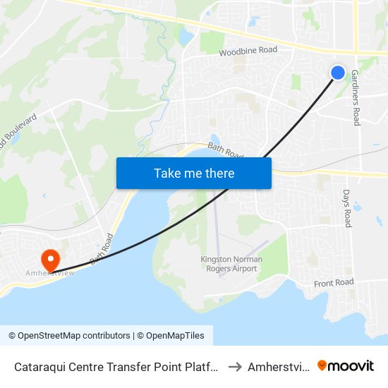 Cataraqui Centre Transfer Point Platform 8 to Amherstview map