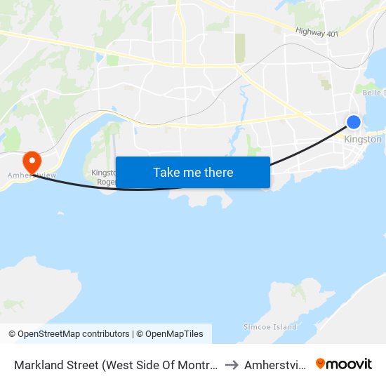 Montreal / Markland to Amherstview map