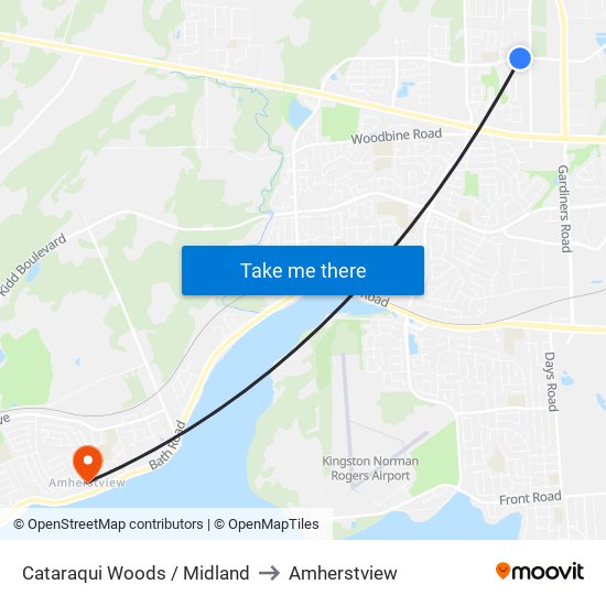 Midland Avenue (North Side Of Cataraqui Woods) to Amherstview map