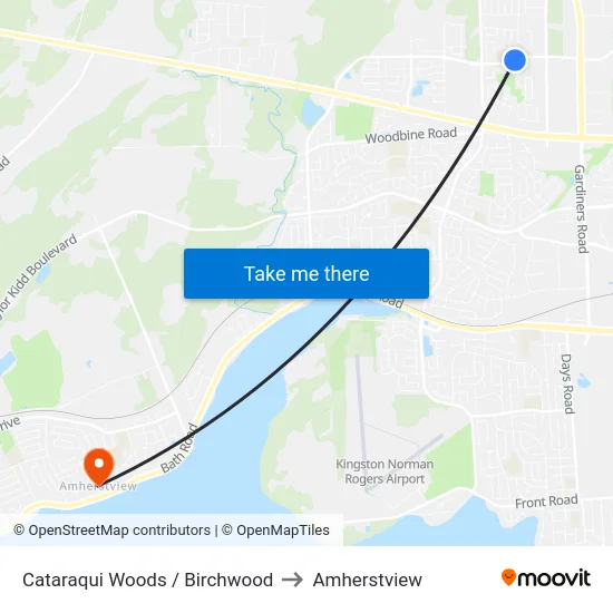 Cataraqui Woods / Birchwood to Amherstview map