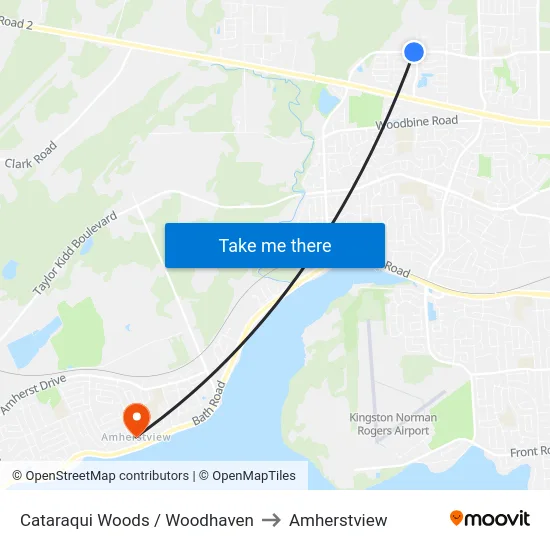 Cataraqui Woods / Woodhaven to Amherstview map