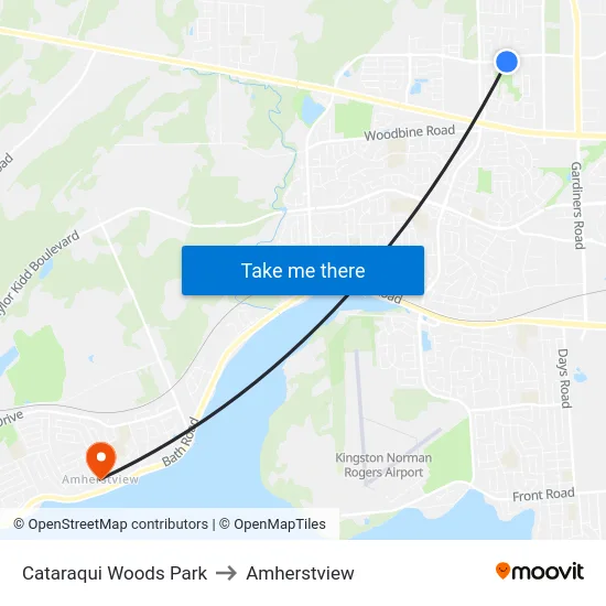 Cataraqui Woods Park to Amherstview map