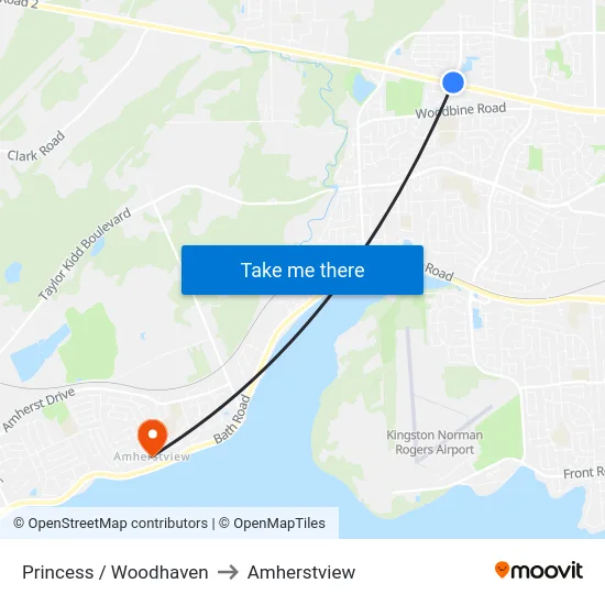 Princess / Woodhaven to Amherstview map