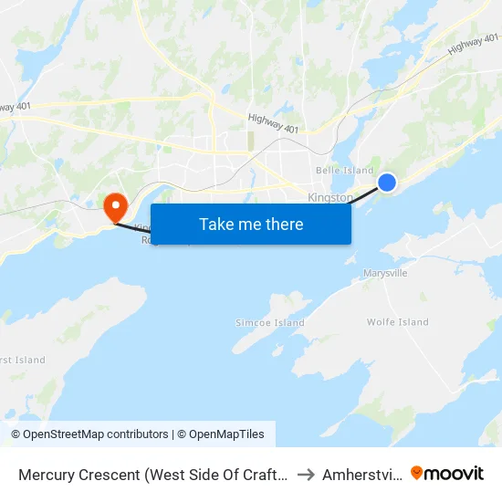 Craftsman / Mercury to Amherstview map
