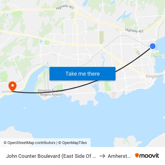 John Counter Boulevard (East Side Of Montreal) to Amherstview map