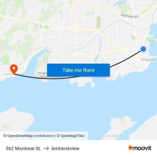 362 Montreal St. to Amherstview map