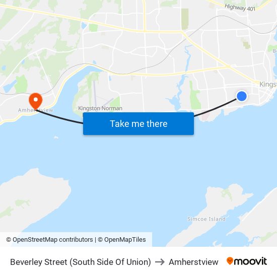 Beverley Street (South Side Of Union) to Amherstview map