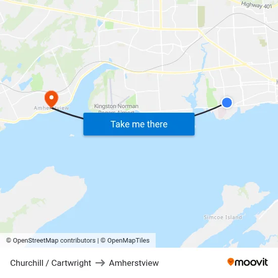 Churchill / Cartwright to Amherstview map