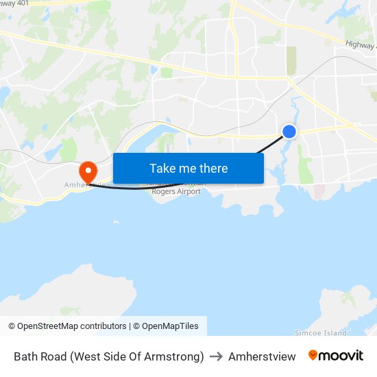 Armstrong / Bath to Amherstview map