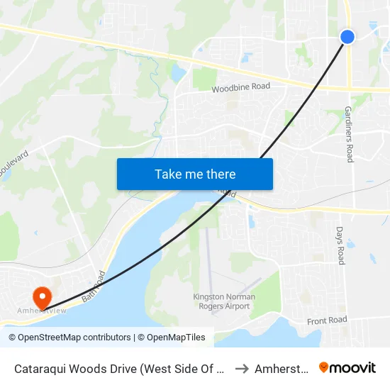 Gardiners / Cataraqui Woods to Amherstview map