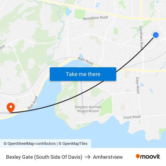 Bexley Gate (South Side Of Davis) to Amherstview map